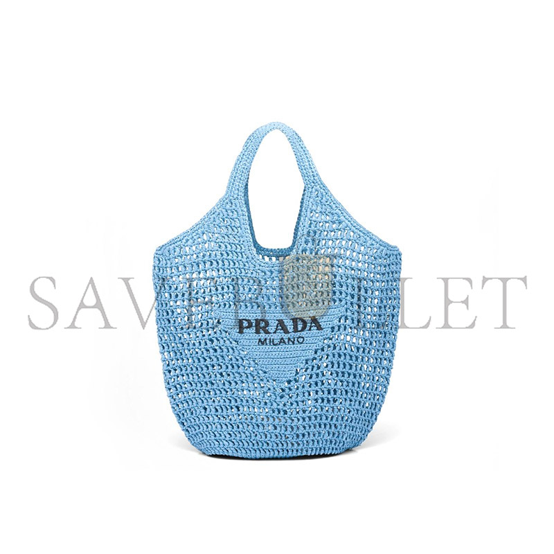PRADA TRIANGLE LOGO BUCKET TOTE RAFFIA BLUE 1BG424 (53*40cm)